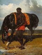 Alfred Dedreux Africain tenant un cheval au bord d'une mer oil painting on canvas